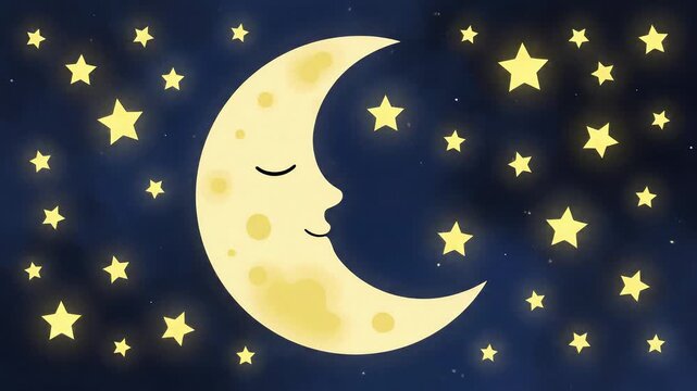 Sleeping Crescent Moon And Twinkling Stars 2D Animation

