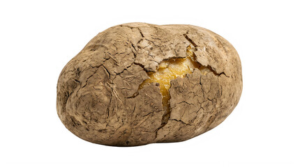 Naklejka premium Close up view of an ancient fossilized dinosaur egg with cracked surface texture transparent background
