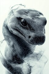Fototapeta premium Creative fusion of a gecko and digital art showcasing an intricate mesh of lines and patterns against a minimalist background