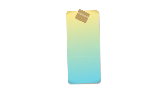 Blank vertical rectangular sticky note with adhesive tape overlay on transparent background for daily reminders and office notes.