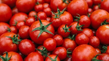Fresh organic red tomatoes close up, healthy vegetable harvest background © nshhhh