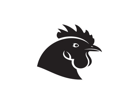 Chicken head logo icon. Minimalist rooster silhouette for poultry farm branding.