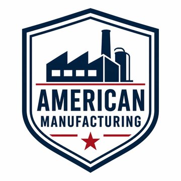 American Manufacturing industrial badge logo with factory icon and red star emblem