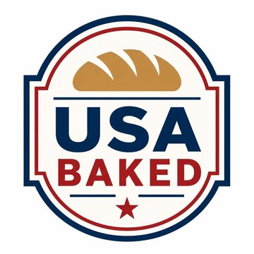 USA Baked bread product label emblem with patriotic colors and wheat loaf icon