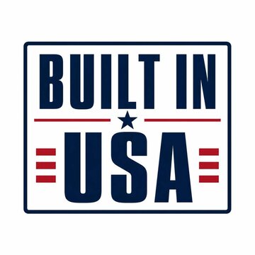 Built in USA rectangular emblem label for American manufacturing and product quality.
