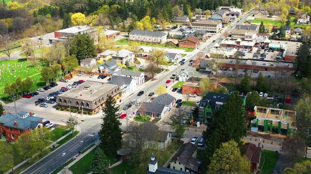 Aerial view of Ancaster, Ontario, Canada in early autumn 4K