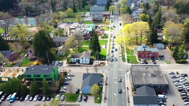 Aerial view of Ancaster, Ontario, Canada in early fall 4K
