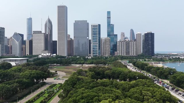  Aerial View of Chicago Downtown Skyline with Grant Park and Lake Michigan&rdquo; on August 10 