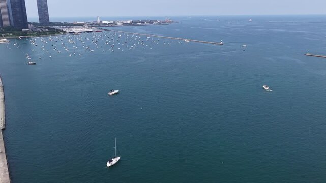  Aerial View of Sailboats on Lake Michigan Near Chicago Shoreline&rdquo;