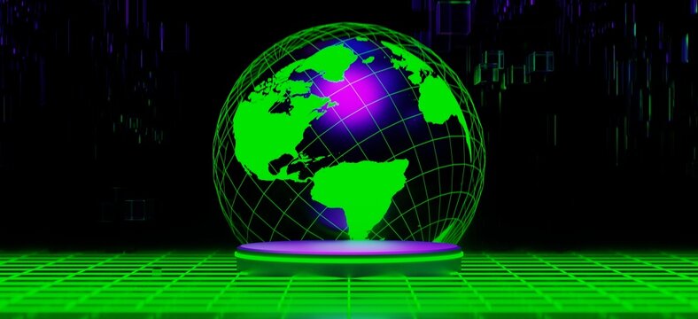 abstract backgound video game of scifi gaming cyberpunk, vr virtual reality simulation and metaverse, scene stand pedestal stage, 3d illustration rendering, futuristic neon glow room