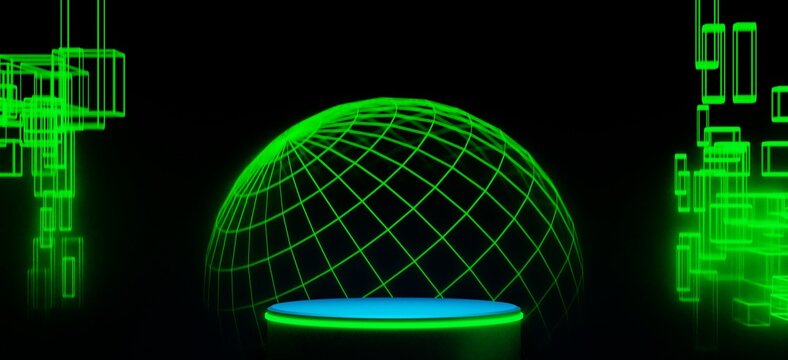 abstract backgound video game of scifi gaming cyberpunk, vr virtual reality simulation and metaverse, scene stand pedestal stage, 3d illustration rendering, futuristic neon glow room
