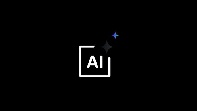 AI artificial intelligence icon with glowing sparkle stars on black background for smart technology concept