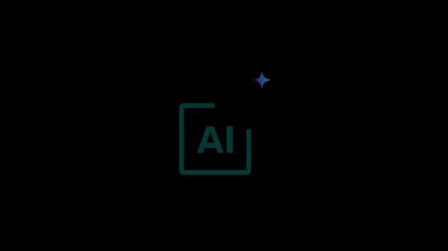 AI artificial intelligence icon with glowing sparkle stars on black background for smart technology concept
