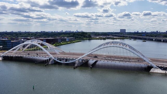 Aerial view of the Enneus Heerma Bridge in Amsterdam, the Netherlands