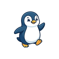 Fototapeta premium A cute, happy cartoon penguin is waving hello.