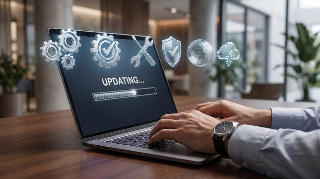 software update concept representing application upgrade, technology improvement, system enhancement, and digital performance optimization