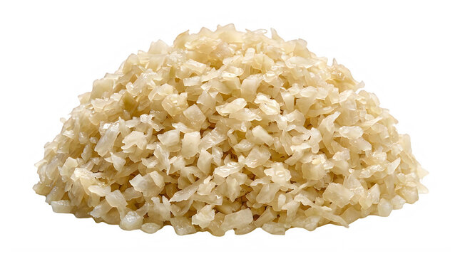 Close up pile of light yellow crispy corn flakes breakfast cereal pieces transparent background
