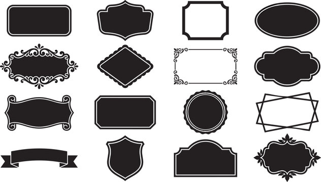 Set of black frames, labels, and badges