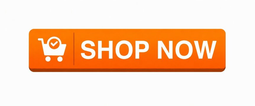 Orange shop now button with shopping cart icon