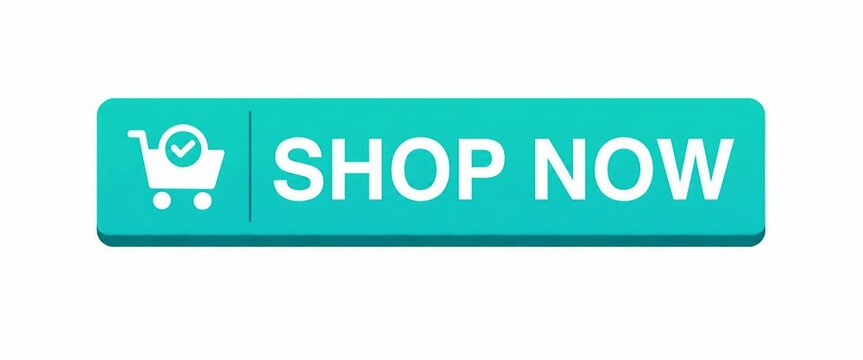 Modern turquoise shop now button with shopping cart icon