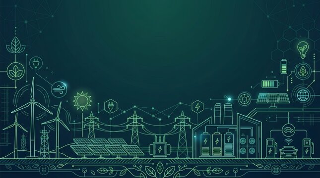 Green Energy Technical Line Art. Copy Space