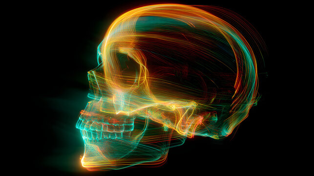 Glowing skull outline abstract light art