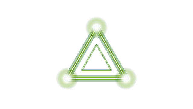 Abstract green neon triangle glowing brightly on a dark canvas for futuristic digital design concepts