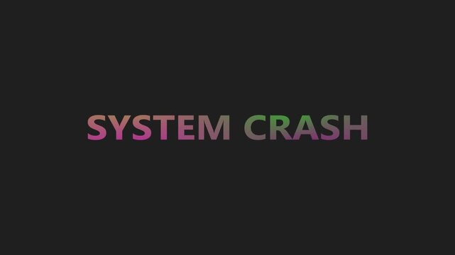 System Crash gaming text with colorful retro typography on a dark screen, creating a software failure message for classic game interface design