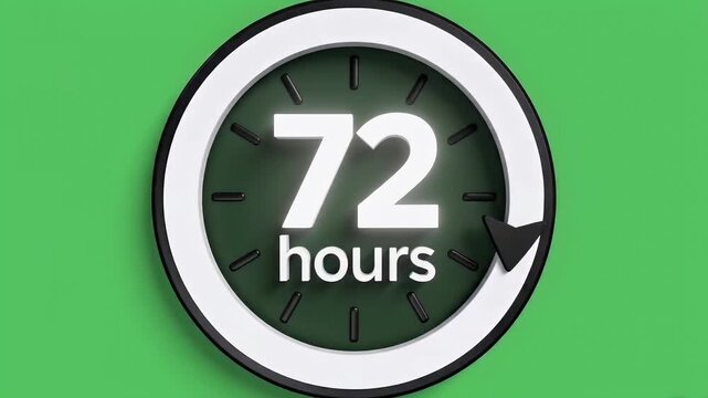 72 Hours Countdown Clock Graphic Animation on Green Background Representing Limited Time Offer and Deadline