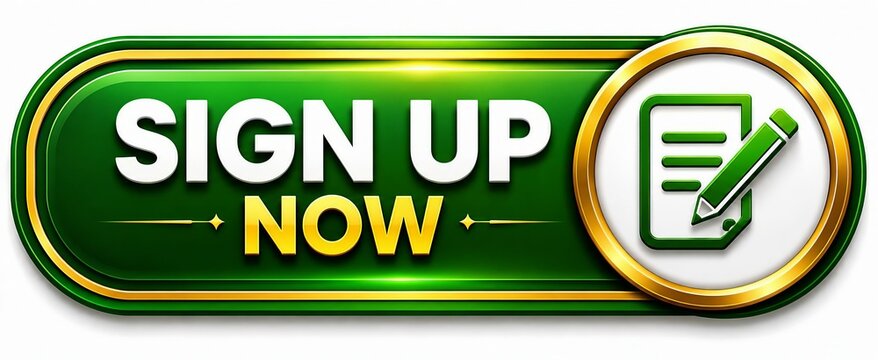 Green sign up now button with document icon