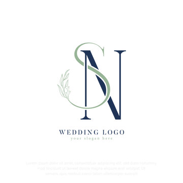 NS SN elegant wedding monogram logo with floral accents