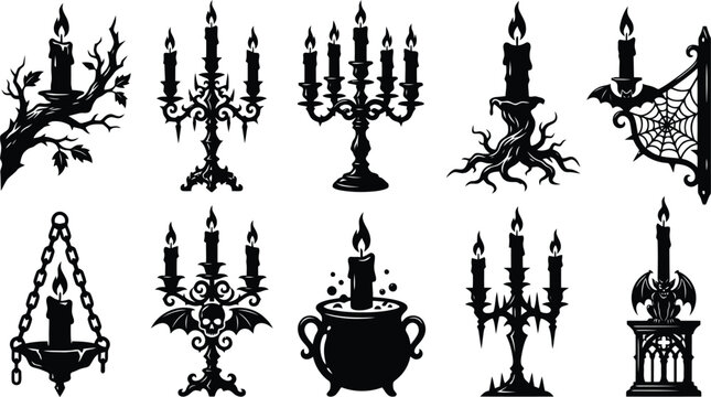 Gothic candles and candelabras for halloween decoration