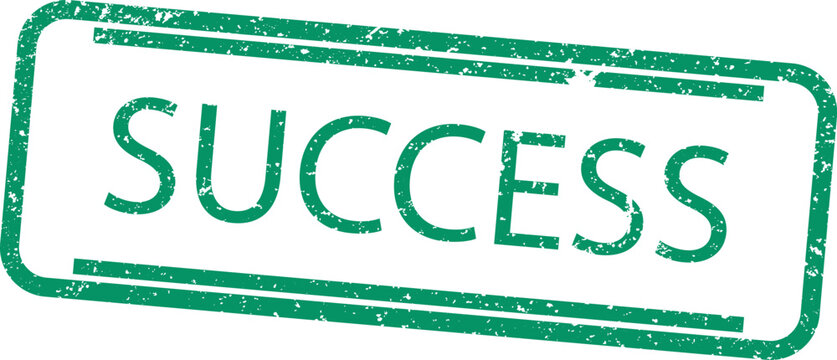 Green success ink rubber stamp sign with a rectangular border for positive milestone achievement notification