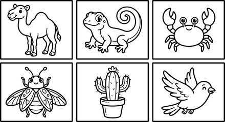 Obraz premium Coloring book for kids with animals and plants