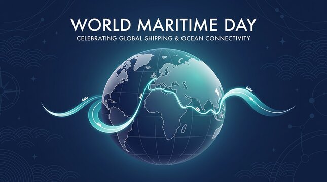 Global shipping routes on earth globe for world maritime day illustration