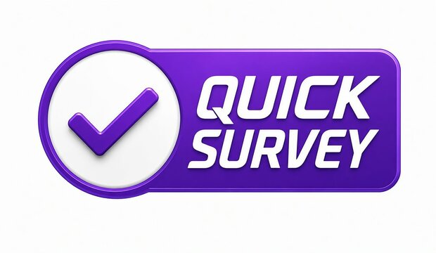 Purple quick survey checkmark badge with modern style design