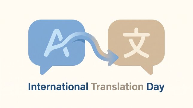 Speech bubbles with translation arrow icon for international translation day showing language conversion and cross cultural dialogue