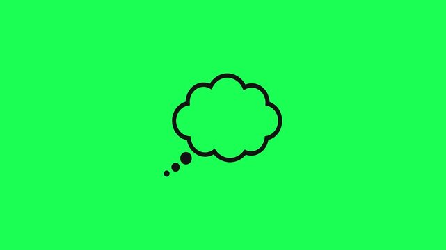 Black thought bubble icon isolated on a bright green background