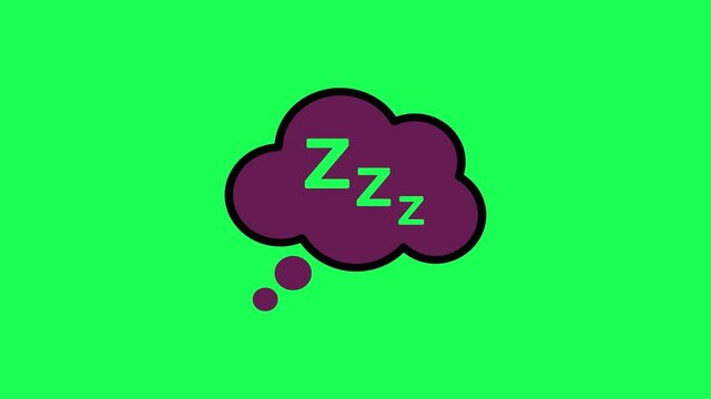 Purple thought bubble with green zzz sleep letters on green background