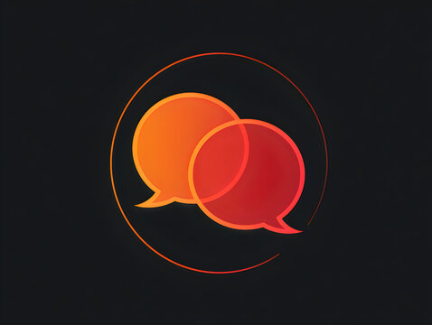 Two overlapping speech bubbles with a glowing orange and red gradient on a dark textured background
