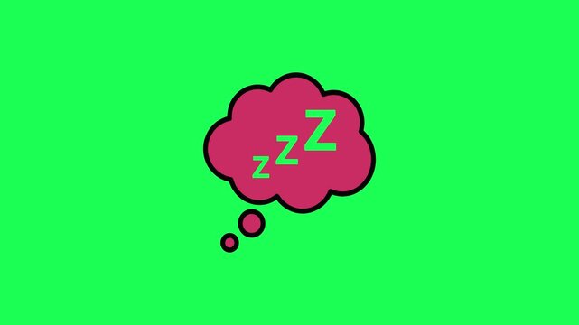 Pink thought bubble with green sleeping zzz letters on green background