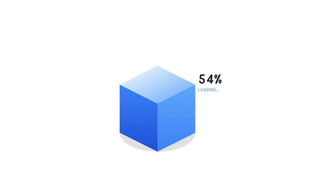 Blue isometric cube progress bars showing percentage loading video