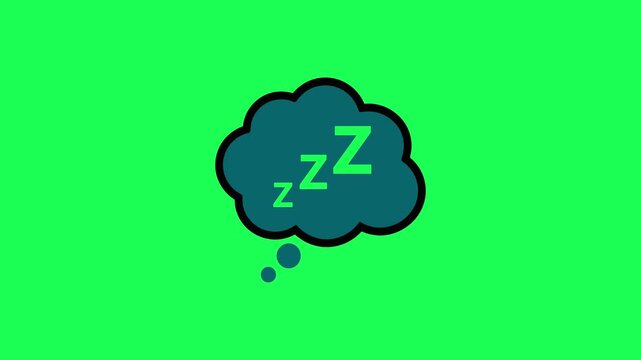Dark blue thought bubble with green sleeping zzz letters icon