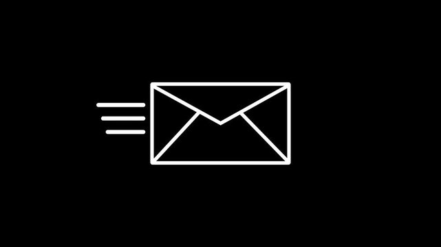 Email send icon animation on black background.