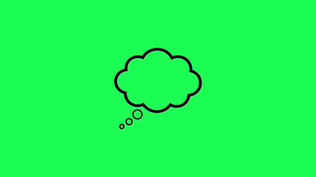 Black thought bubble icon on a bright green background