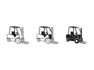 Naklejka premium Three different forklift trucks in various line art styles and colors side by side