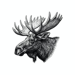 Naklejka premium Moose Head Vintage Hand Drawn Engraving Style Vector Illustration