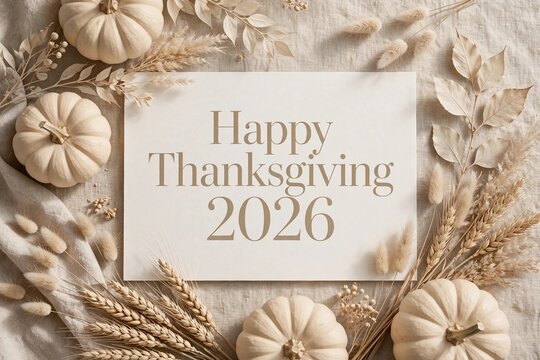 Vintage Hand Lettering Give Thanks 2026 Poster with Orange and Dusty B