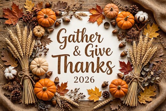 Luxury Harvest Grateful Hearts 2026 Poster with Gold Typography Elegan