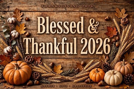 Elegant Botanical Frame Happy Thanksgiving 2026 Card with Gold Typogra